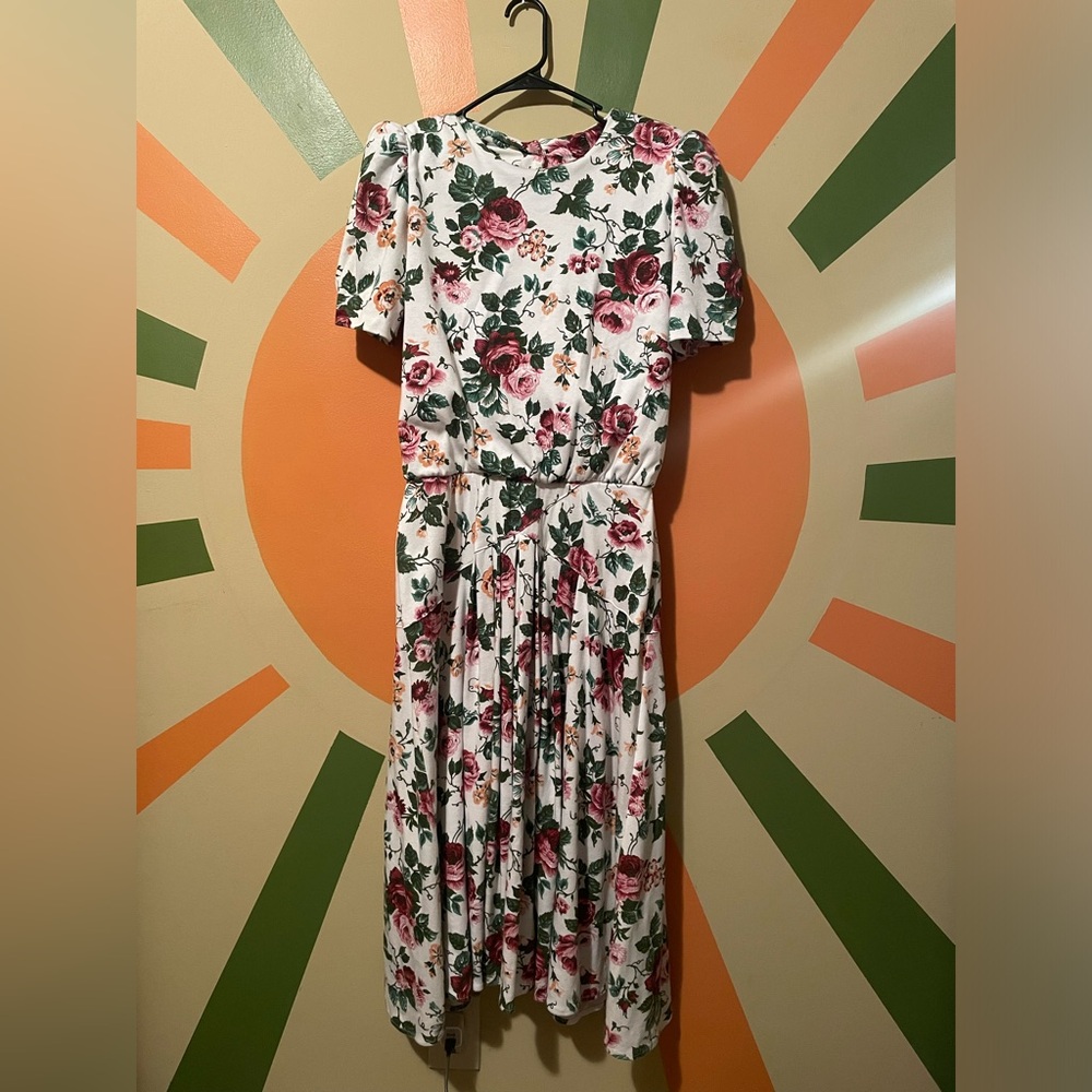 1980s Stuart Alan floral drop waist dress